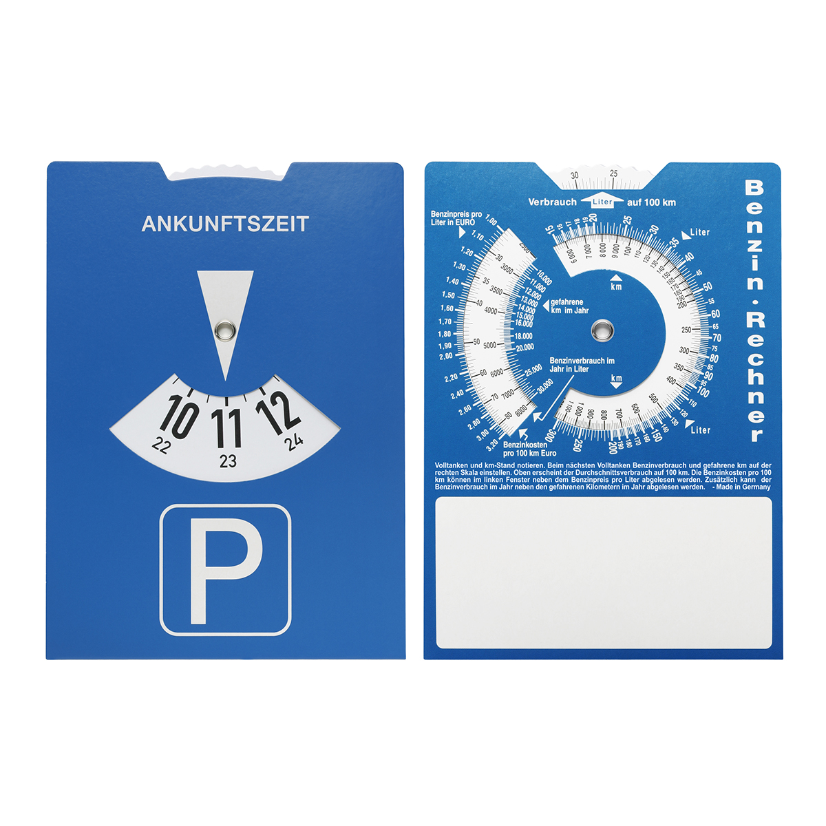 Kartonnen parkeerschijf met benzineberekener bedrukt als promotionele artikelen met logo